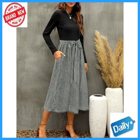 Long Sleeve Ribbed Midi Dress Modest Business Casual Work Outfit Elegant - Picture 2 of 7